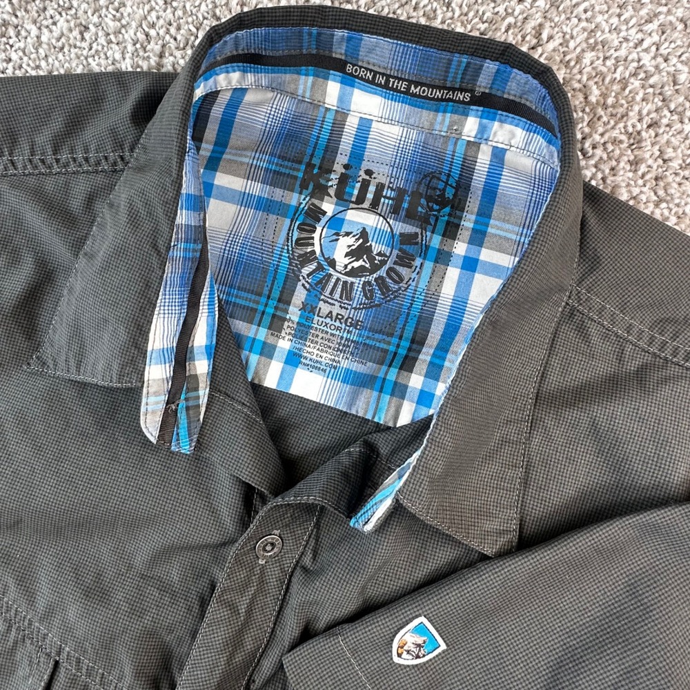 Kuhl Eluxor Shirt Mens XXL Short Sleeve Hiking Tech Gingham Micro Check Outdoors